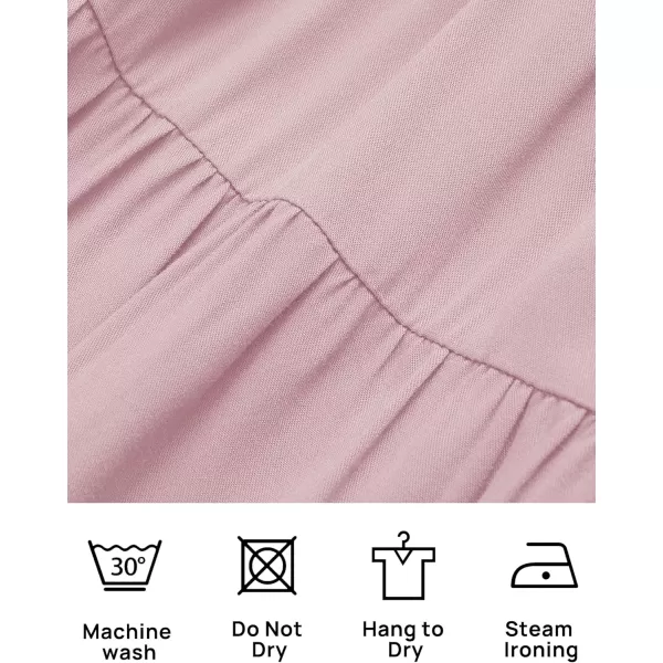 ZESICA Womens 2024 Casual Long Sleeve Crew Neck High Waist Smocked Flowy Tiered Midi DressDarkpink