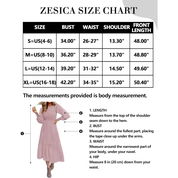 ZESICA Womens 2024 Casual Long Sleeve Crew Neck High Waist Smocked Flowy Tiered Midi DressDarkpink