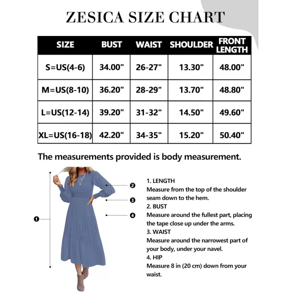 ZESICA Womens 2024 Casual Long Sleeve Crew Neck High Waist Smocked Flowy Tiered Midi DressDustyblue