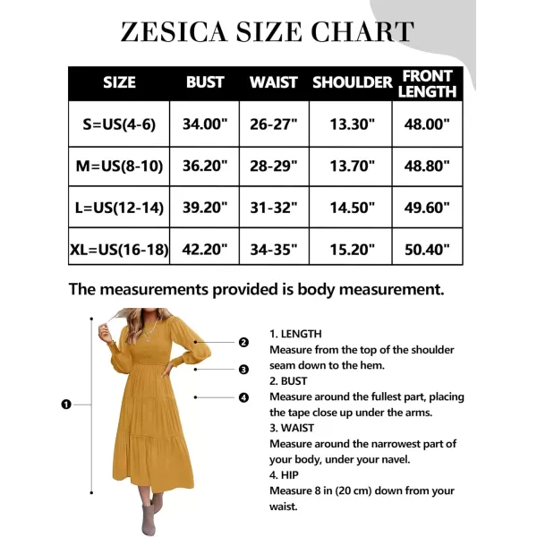 ZESICA Womens 2024 Casual Long Sleeve Crew Neck High Waist Smocked Flowy Tiered Midi DressGinger