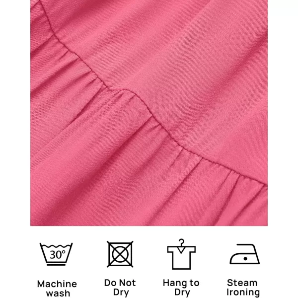ZESICA Womens 2024 Casual Long Sleeve Crew Neck High Waist Smocked Flowy Tiered Midi DressHotpink