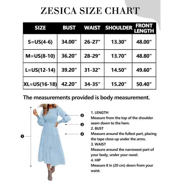 ZESICA Womens 2024 Casual Long Sleeve Crew Neck High Waist Smocked Flowy Tiered Midi DressLightblue