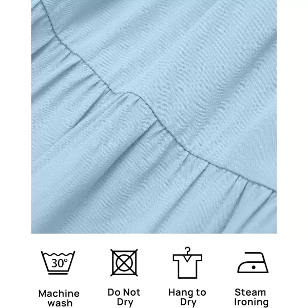 ZESICA Womens 2024 Casual Long Sleeve Crew Neck High Waist Smocked Flowy Tiered Midi DressLightblue