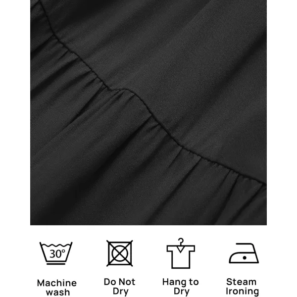 ZESICA Womens 2024 Casual Long Sleeve Crew Neck High Waist Smocked Flowy Tiered Midi DressPureblack