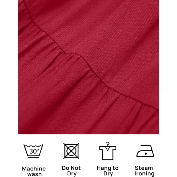 ZESICA Womens 2024 Casual Long Sleeve Crew Neck High Waist Smocked Flowy Tiered Midi DressRed