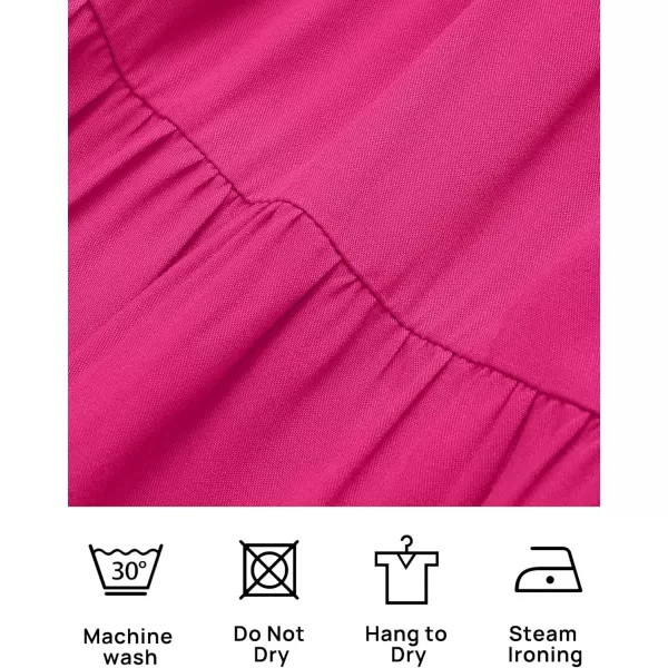 ZESICA Womens 2024 Casual Long Sleeve Crew Neck High Waist Smocked Flowy Tiered Midi DressRose