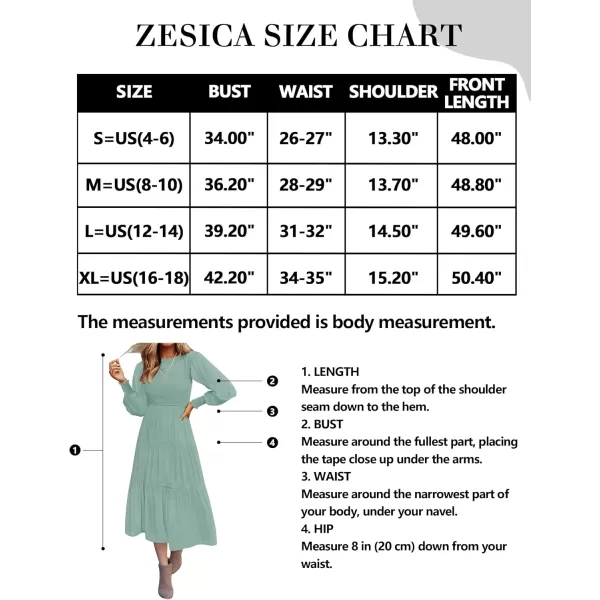 ZESICA Womens 2024 Casual Long Sleeve Crew Neck High Waist Smocked Flowy Tiered Midi DressSage