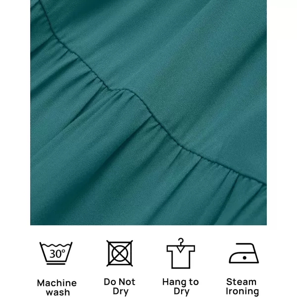 ZESICA Womens 2024 Casual Long Sleeve Crew Neck High Waist Smocked Flowy Tiered Midi DressTealgreen