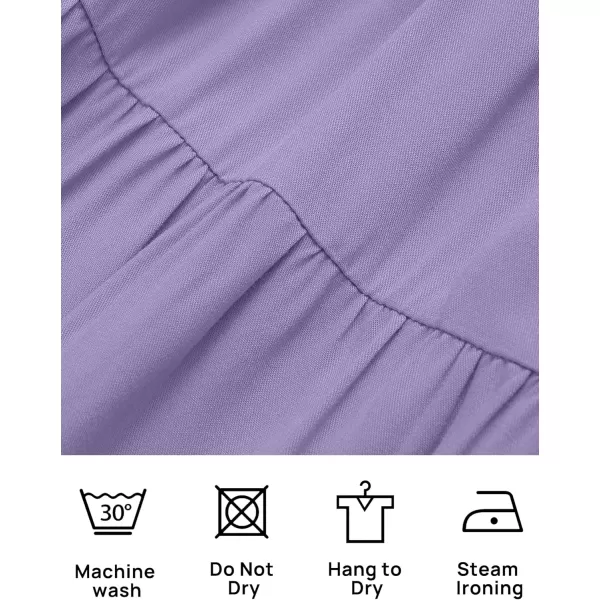 ZESICA Womens 2024 Casual Long Sleeve Crew Neck High Waist Smocked Flowy Tiered Midi DressViolet