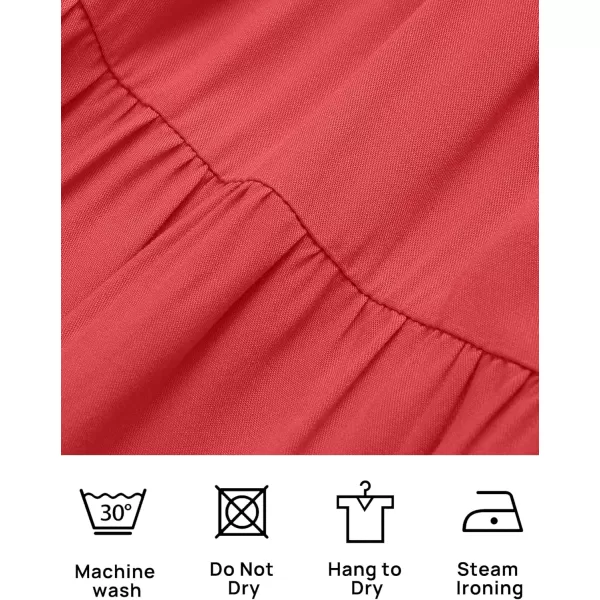ZESICA Womens 2024 Casual Long Sleeve Crew Neck High Waist Smocked Flowy Tiered Midi DressWatermelonred