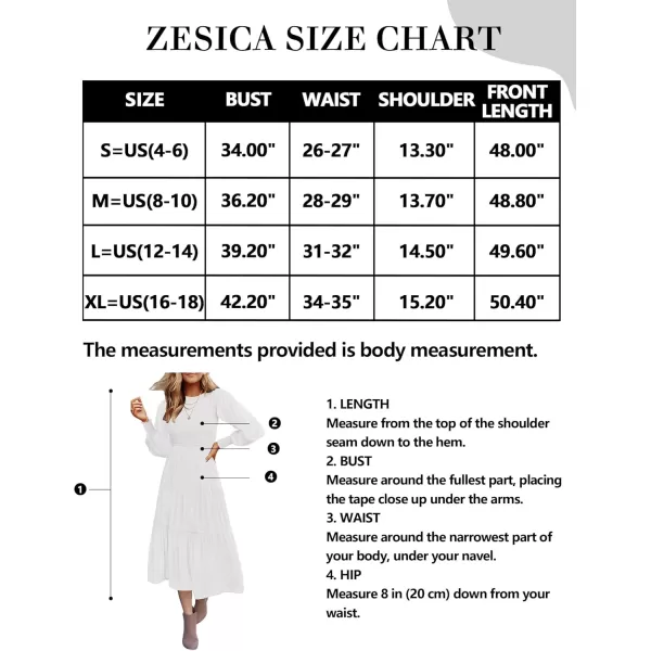 ZESICA Womens 2024 Casual Long Sleeve Crew Neck High Waist Smocked Flowy Tiered Midi DressWhite