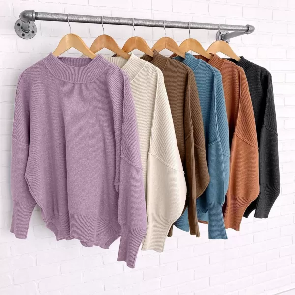 ZESICA Womens 2024 Fall Casual Long Sleeve Crew Neck Side Slit Oversized Ribbed Knit Pullover Sweater TopsBeige