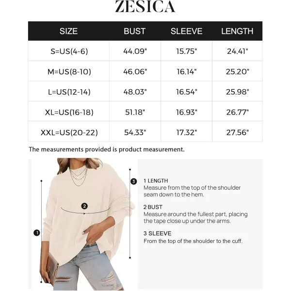 ZESICA Womens 2024 Fall Casual Long Sleeve Crew Neck Side Slit Oversized Ribbed Knit Pullover Sweater TopsBeige
