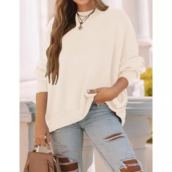 ZESICA Womens 2024 Fall Casual Long Sleeve Crew Neck Side Slit Oversized Ribbed Knit Pullover Sweater TopsBeige