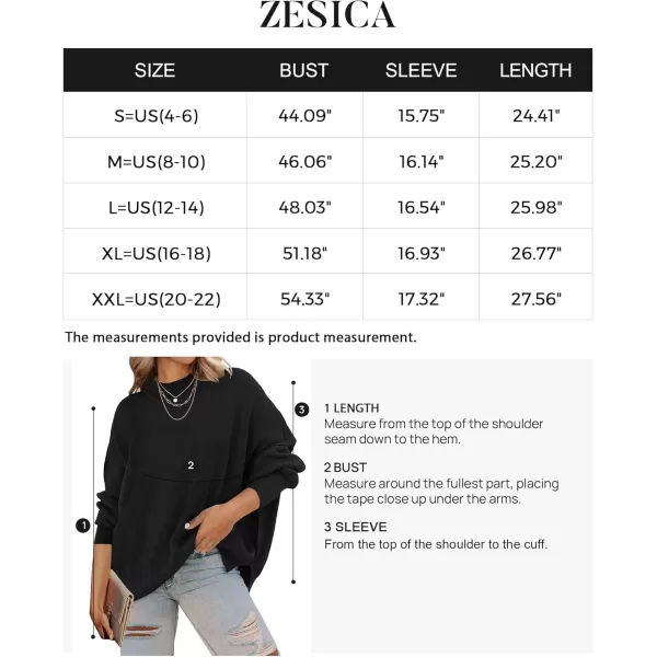 ZESICA Womens 2024 Fall Casual Long Sleeve Crew Neck Side Slit Oversized Ribbed Knit Pullover Sweater TopsBlack