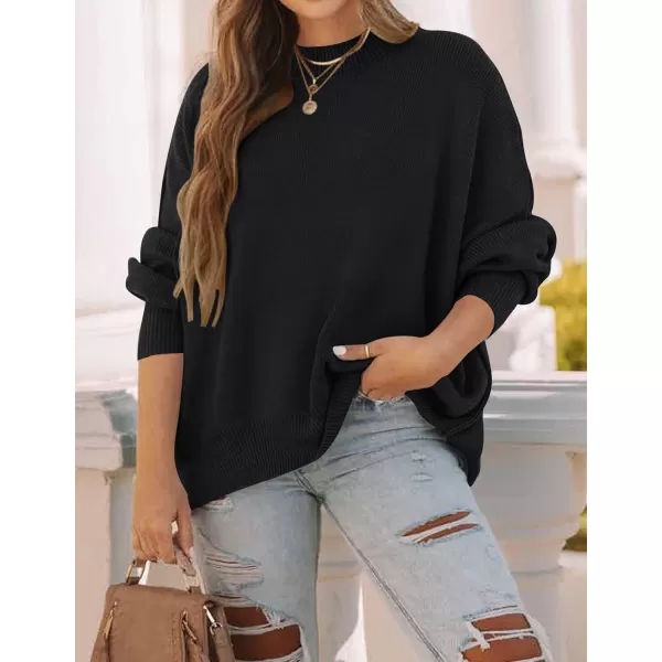 ZESICA Womens 2024 Fall Casual Long Sleeve Crew Neck Side Slit Oversized Ribbed Knit Pullover Sweater TopsBlack