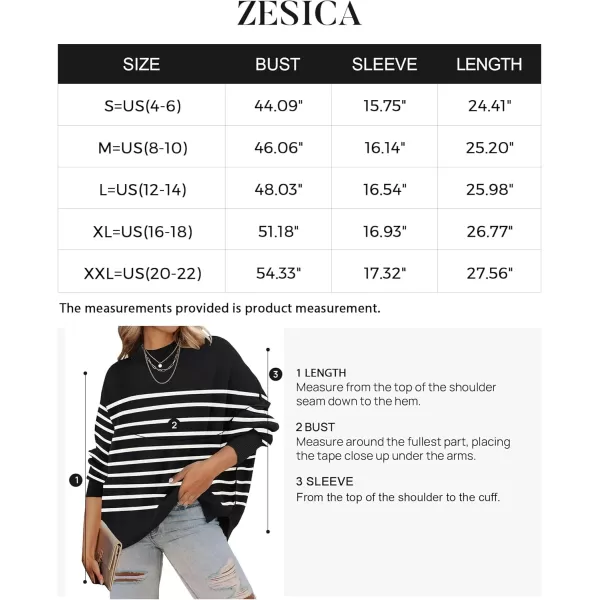 ZESICA Womens 2024 Fall Casual Long Sleeve Crew Neck Side Slit Oversized Ribbed Knit Pullover Sweater TopsBlackstripe