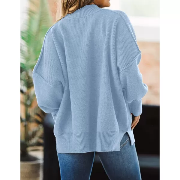 ZESICA Womens 2024 Fall Casual Long Sleeve Crew Neck Side Slit Oversized Ribbed Knit Pullover Sweater TopsBlue