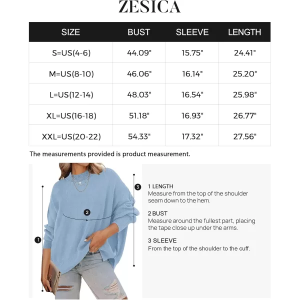 ZESICA Womens 2024 Fall Casual Long Sleeve Crew Neck Side Slit Oversized Ribbed Knit Pullover Sweater TopsBlue