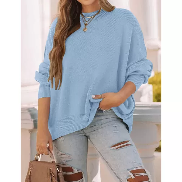ZESICA Womens 2024 Fall Casual Long Sleeve Crew Neck Side Slit Oversized Ribbed Knit Pullover Sweater TopsBlue
