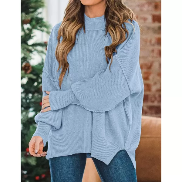 ZESICA Womens 2024 Fall Casual Long Sleeve Crew Neck Side Slit Oversized Ribbed Knit Pullover Sweater TopsBlue