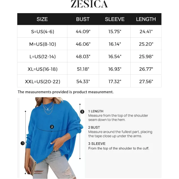 ZESICA Womens 2024 Fall Casual Long Sleeve Crew Neck Side Slit Oversized Ribbed Knit Pullover Sweater TopsBrightblue