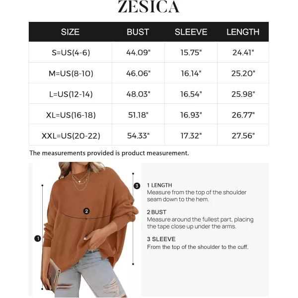 ZESICA Womens 2024 Fall Casual Long Sleeve Crew Neck Side Slit Oversized Ribbed Knit Pullover Sweater TopsCaramel