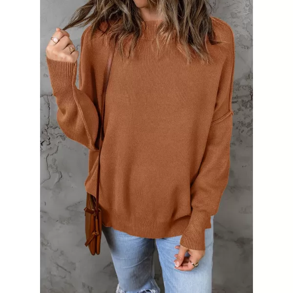 ZESICA Womens 2024 Fall Casual Long Sleeve Crew Neck Side Slit Oversized Ribbed Knit Pullover Sweater TopsCaramel