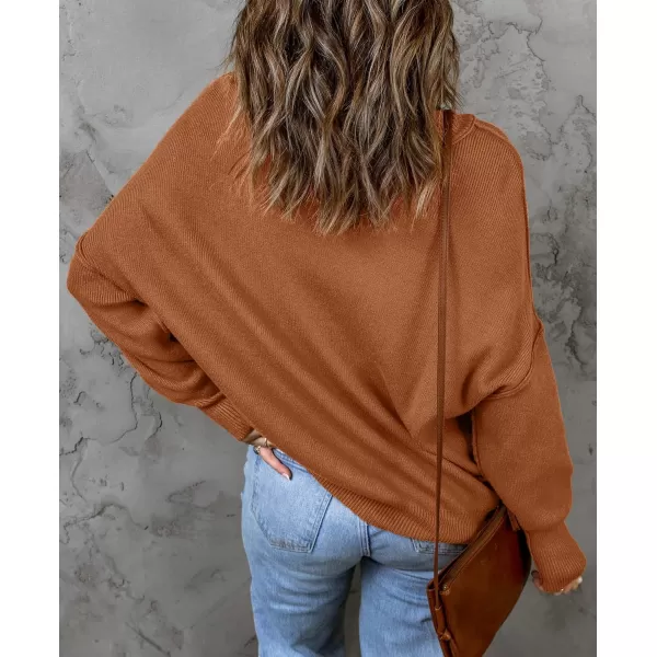 ZESICA Womens 2024 Fall Casual Long Sleeve Crew Neck Side Slit Oversized Ribbed Knit Pullover Sweater TopsCaramel