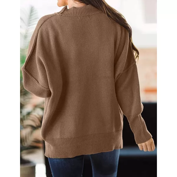ZESICA Womens 2024 Fall Casual Long Sleeve Crew Neck Side Slit Oversized Ribbed Knit Pullover Sweater TopsCoffee