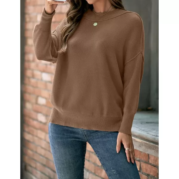 ZESICA Womens 2024 Fall Casual Long Sleeve Crew Neck Side Slit Oversized Ribbed Knit Pullover Sweater TopsCoffee