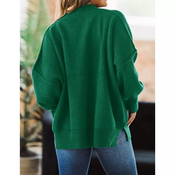 ZESICA Womens 2024 Fall Casual Long Sleeve Crew Neck Side Slit Oversized Ribbed Knit Pullover Sweater TopsDarkgreen