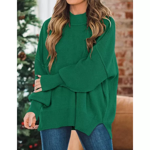 ZESICA Womens 2024 Fall Casual Long Sleeve Crew Neck Side Slit Oversized Ribbed Knit Pullover Sweater TopsDarkgreen