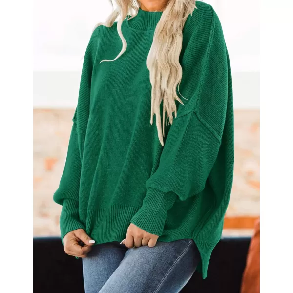 ZESICA Womens 2024 Fall Casual Long Sleeve Crew Neck Side Slit Oversized Ribbed Knit Pullover Sweater TopsDarkgreen
