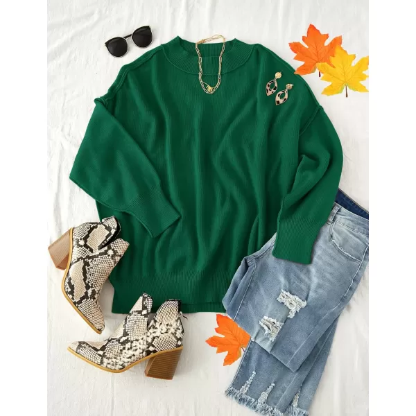 ZESICA Womens 2024 Fall Casual Long Sleeve Crew Neck Side Slit Oversized Ribbed Knit Pullover Sweater TopsDarkgreen