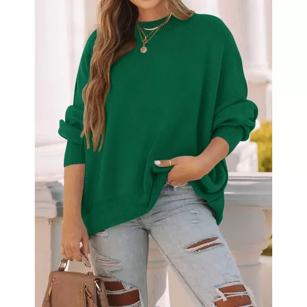 ZESICA Womens 2024 Fall Casual Long Sleeve Crew Neck Side Slit Oversized Ribbed Knit Pullover Sweater TopsDarkgreen