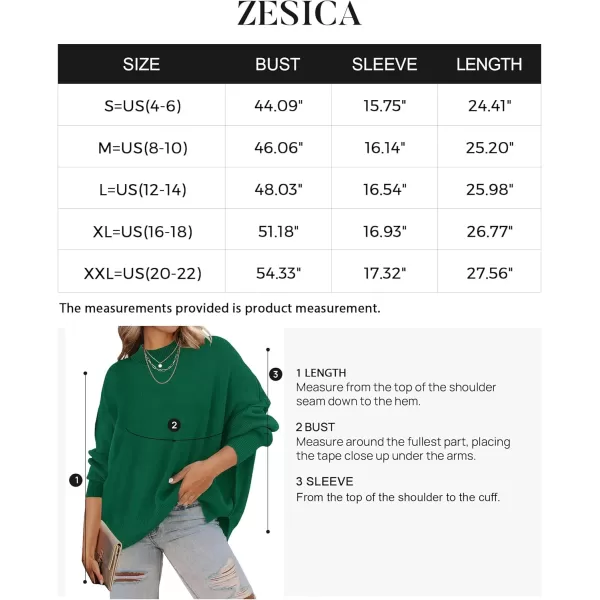 ZESICA Womens 2024 Fall Casual Long Sleeve Crew Neck Side Slit Oversized Ribbed Knit Pullover Sweater TopsDarkgreen