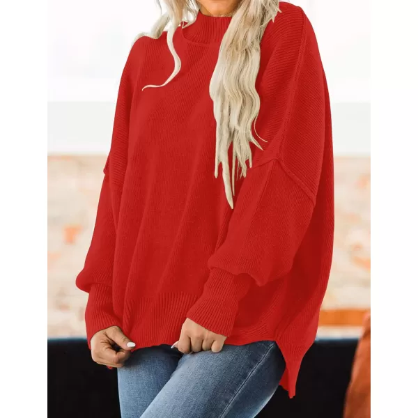 ZESICA Womens 2024 Fall Casual Long Sleeve Crew Neck Side Slit Oversized Ribbed Knit Pullover Sweater TopsFirered