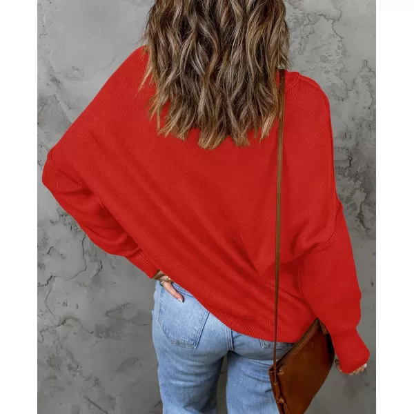 ZESICA Womens 2024 Fall Casual Long Sleeve Crew Neck Side Slit Oversized Ribbed Knit Pullover Sweater TopsFirered