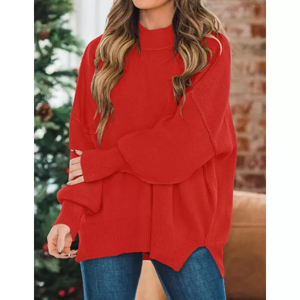 ZESICA Womens 2024 Fall Casual Long Sleeve Crew Neck Side Slit Oversized Ribbed Knit Pullover Sweater TopsFirered