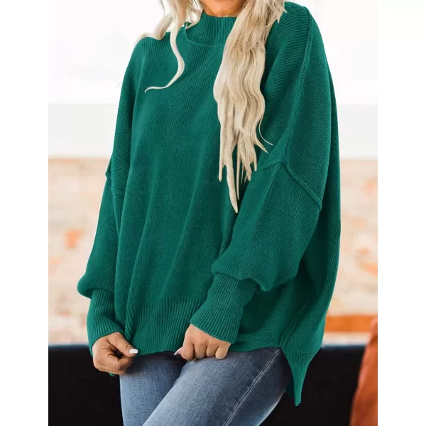 ZESICA Womens 2024 Fall Casual Long Sleeve Crew Neck Side Slit Oversized Ribbed Knit Pullover Sweater TopsForestgreen