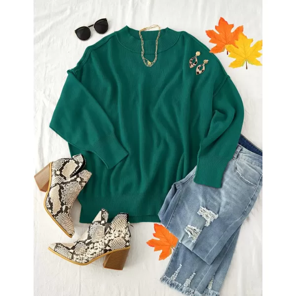 ZESICA Womens 2024 Fall Casual Long Sleeve Crew Neck Side Slit Oversized Ribbed Knit Pullover Sweater TopsForestgreen
