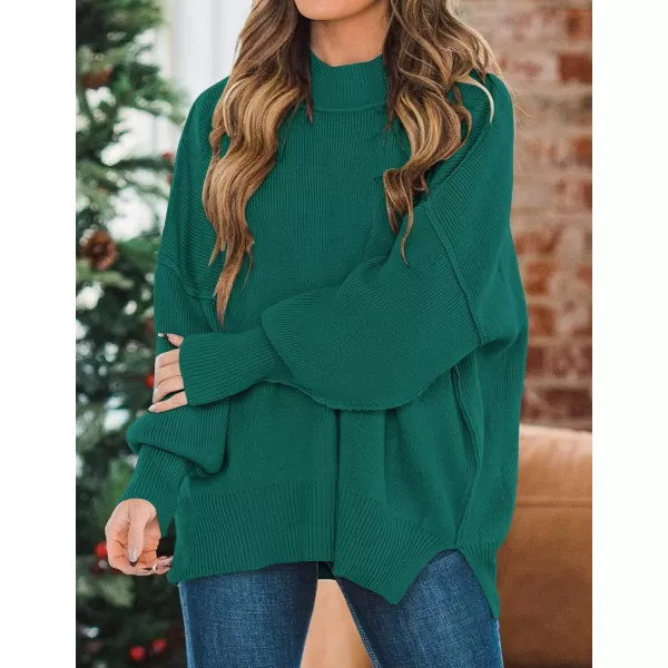 ZESICA Womens 2024 Fall Casual Long Sleeve Crew Neck Side Slit Oversized Ribbed Knit Pullover Sweater TopsForestgreen