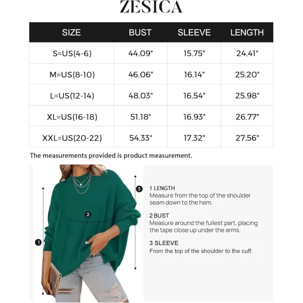 ZESICA Womens 2024 Fall Casual Long Sleeve Crew Neck Side Slit Oversized Ribbed Knit Pullover Sweater TopsForestgreen