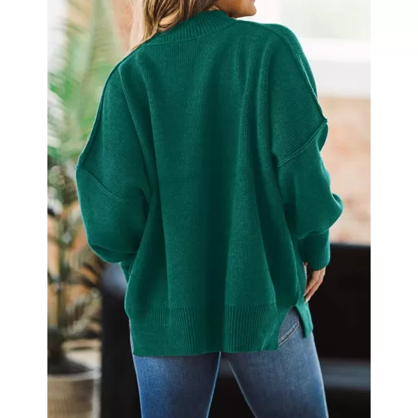 ZESICA Womens 2024 Fall Casual Long Sleeve Crew Neck Side Slit Oversized Ribbed Knit Pullover Sweater TopsForestgreen