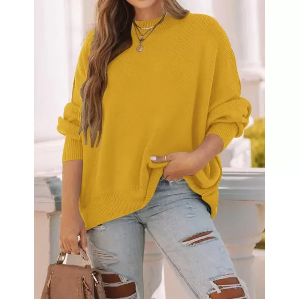 ZESICA Womens 2024 Fall Casual Long Sleeve Crew Neck Side Slit Oversized Ribbed Knit Pullover Sweater TopsGinger