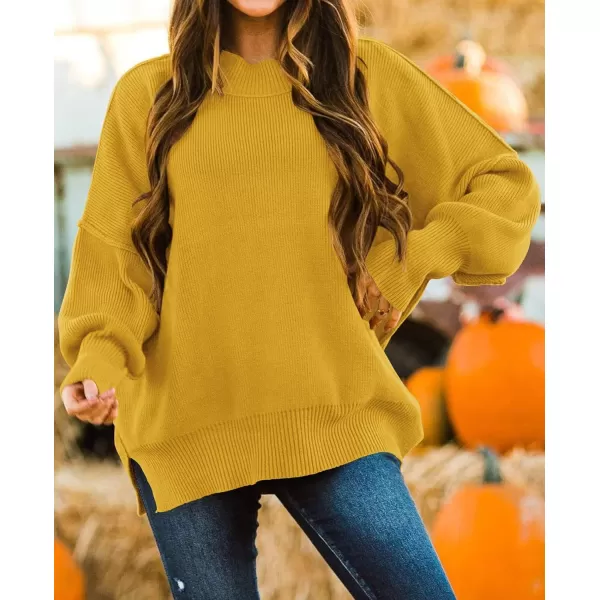 ZESICA Womens 2024 Fall Casual Long Sleeve Crew Neck Side Slit Oversized Ribbed Knit Pullover Sweater TopsGinger