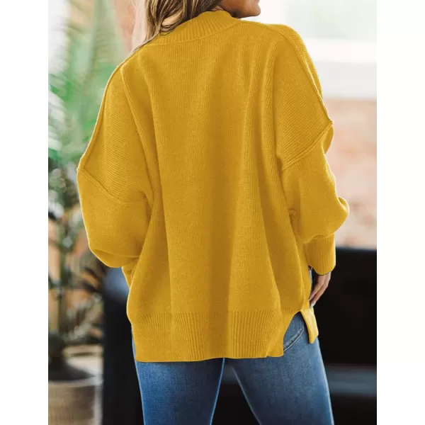 ZESICA Womens 2024 Fall Casual Long Sleeve Crew Neck Side Slit Oversized Ribbed Knit Pullover Sweater TopsGinger
