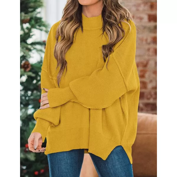 ZESICA Womens 2024 Fall Casual Long Sleeve Crew Neck Side Slit Oversized Ribbed Knit Pullover Sweater TopsGinger