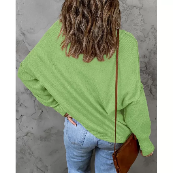 ZESICA Womens 2024 Fall Casual Long Sleeve Crew Neck Side Slit Oversized Ribbed Knit Pullover Sweater TopsGreen
